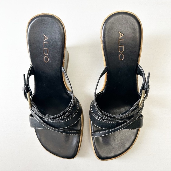 Aldo Black Strappy Wedge Sandals with Espadrille Detail Size 37 - Picture 4 of 16